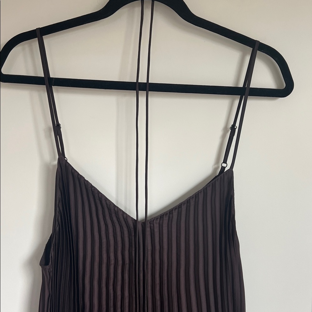 🪅Banana Republic Brown/Orange Ombré Pleated Midi Dress Spaghetti Straps L Tall - Picture 8 of 13
